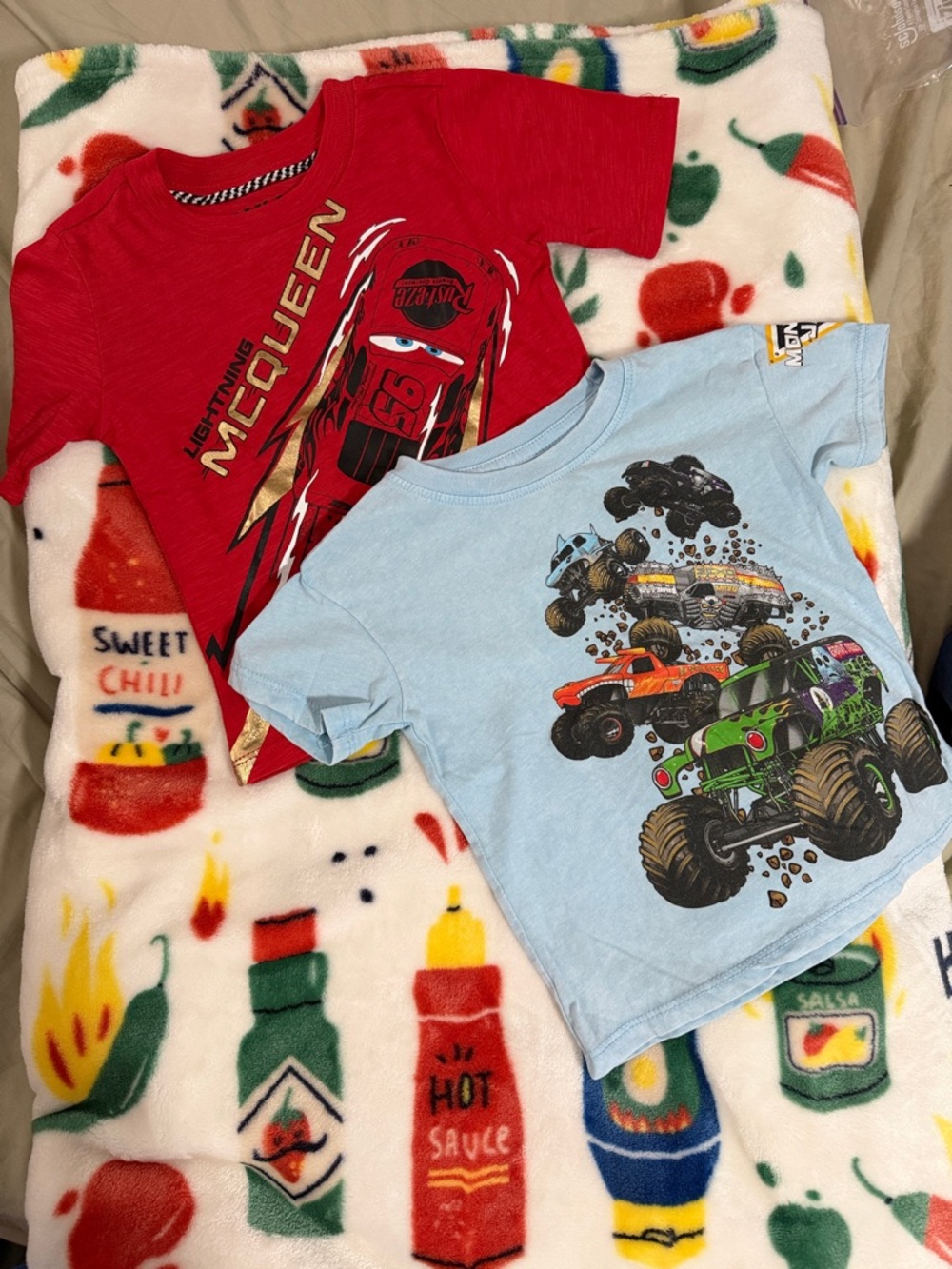 Cars Red Lightning McQueen T-Shirt & Monster Truck Blue Tee Set